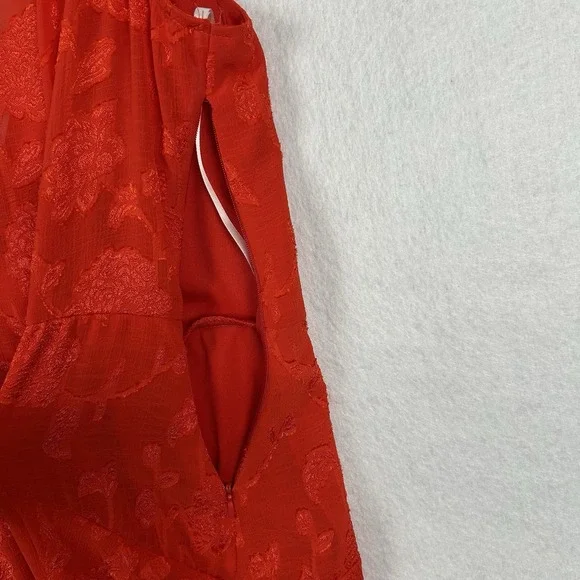 Premier Amour Women Floral Fit Flare Faux Wrap Red Dress Size 10 Bow V Neck Love - Picture 6 of 11